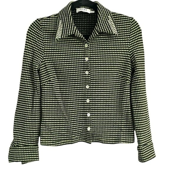 Vintage 90s Green Black Gingham Check Long Sleeve Knit Button Shirt Top - S - Picture 8 of 9